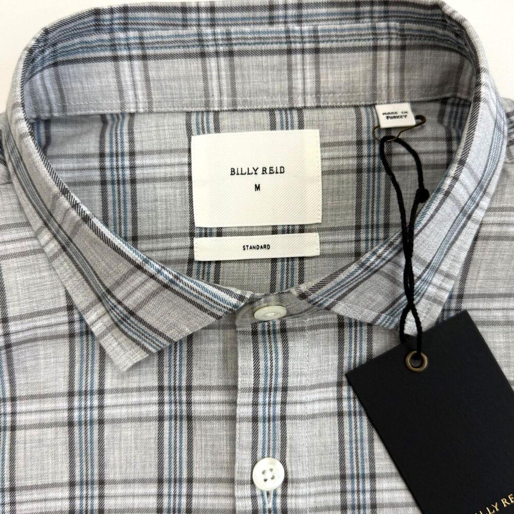 Billy Reid Men's Melange John Plaid Shirt Grey Blue Medium NWT